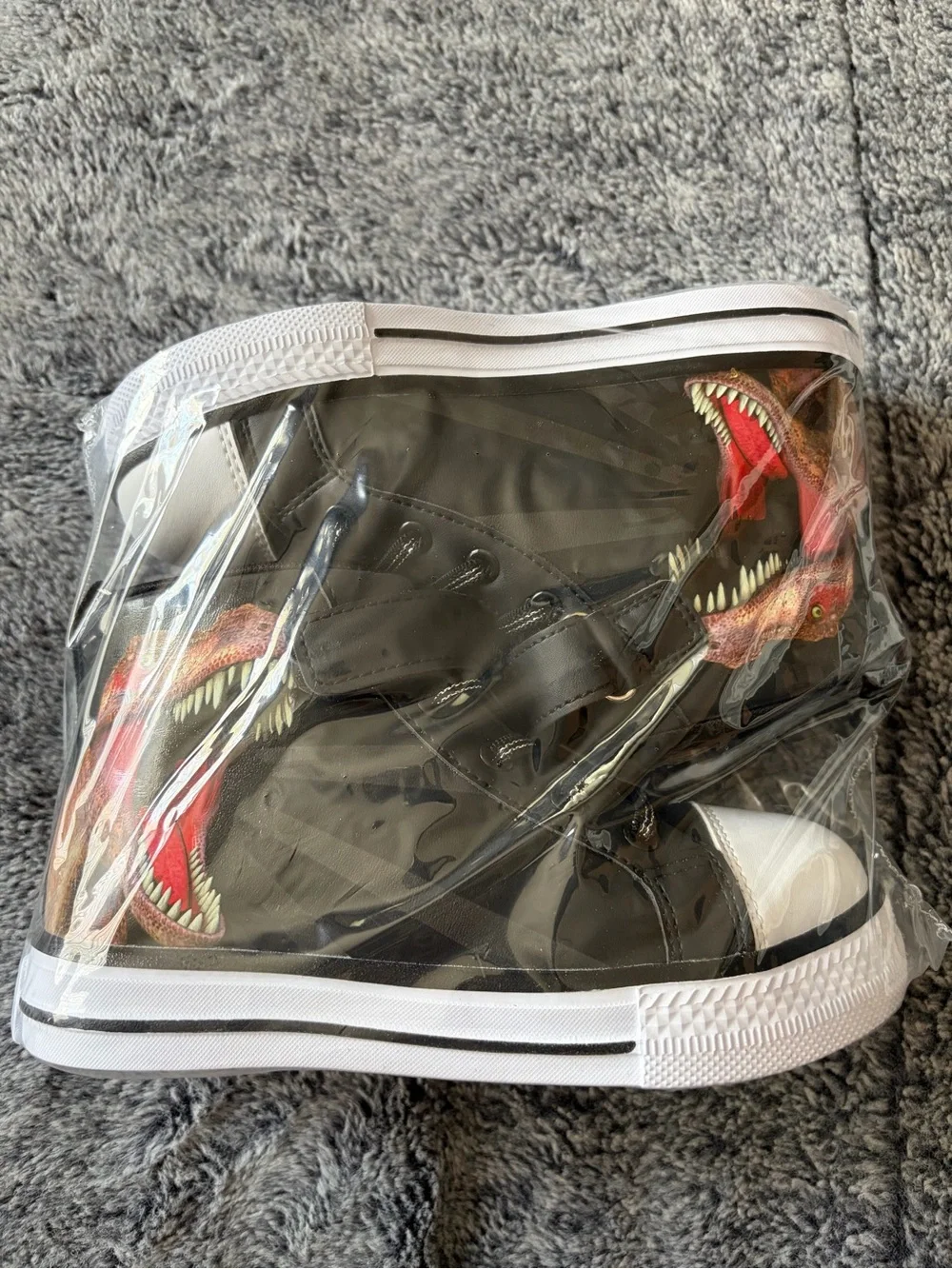 Kids Black High-Top Sneakers with Dinosaur Print